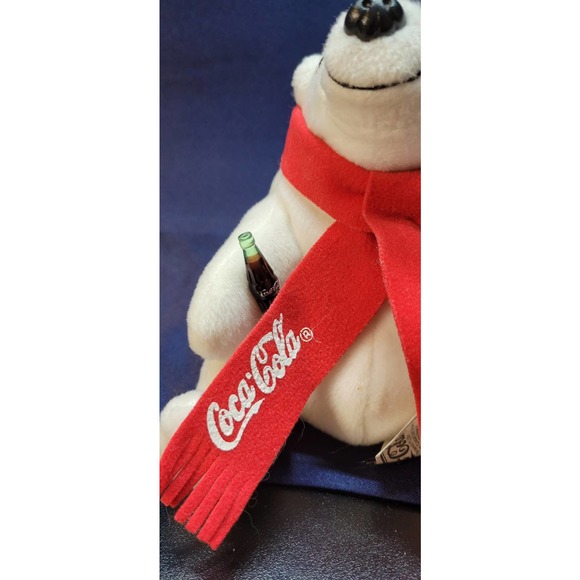 Vintage Coca Cola Polar Bear Plush 1998 Red Scarf and Coke Bottle 6" Bean Bag - Picture 4 of 12